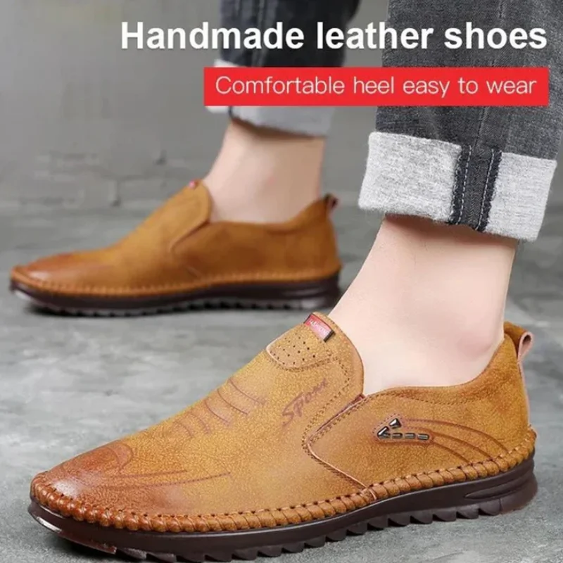 Men breathable leather loafers
